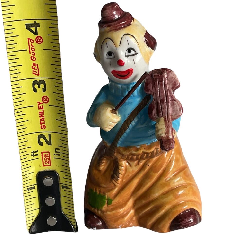 Vintage Porcelain Clown Playing Violin Bell JSNY Taiwan Happy Hobo Figural